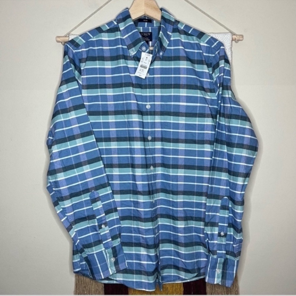 NWT J. Crew Plaid Slim Flex Oxford Button Down Shirt Small